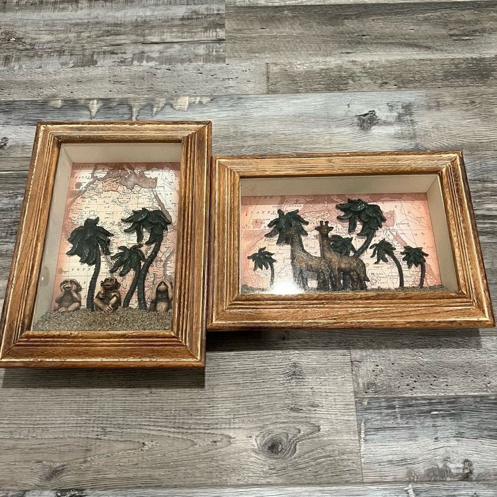 Giraffe and Monkey diorama shadow boxes